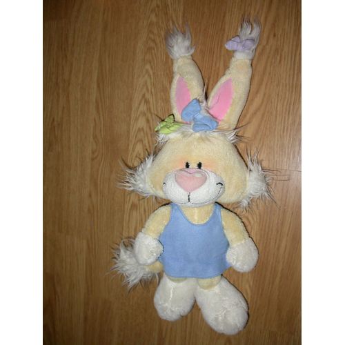 Peluche Doudou Lapin Rabbit Lièvre Bunny Robe Bleu Noeud Rose Diddl Mimihopps 28/39 Cm