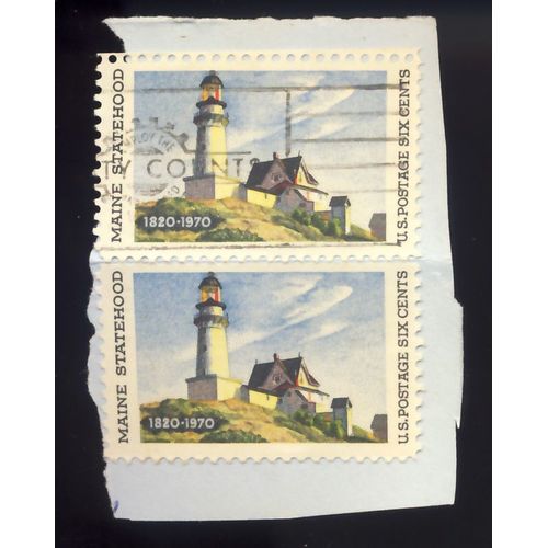 Timbre U S A, Maine Statehood, 1820 - 1970, U S Postage 6 Cents 1 Timbre Oblitéré, 1 Timbre Non Oblitéré