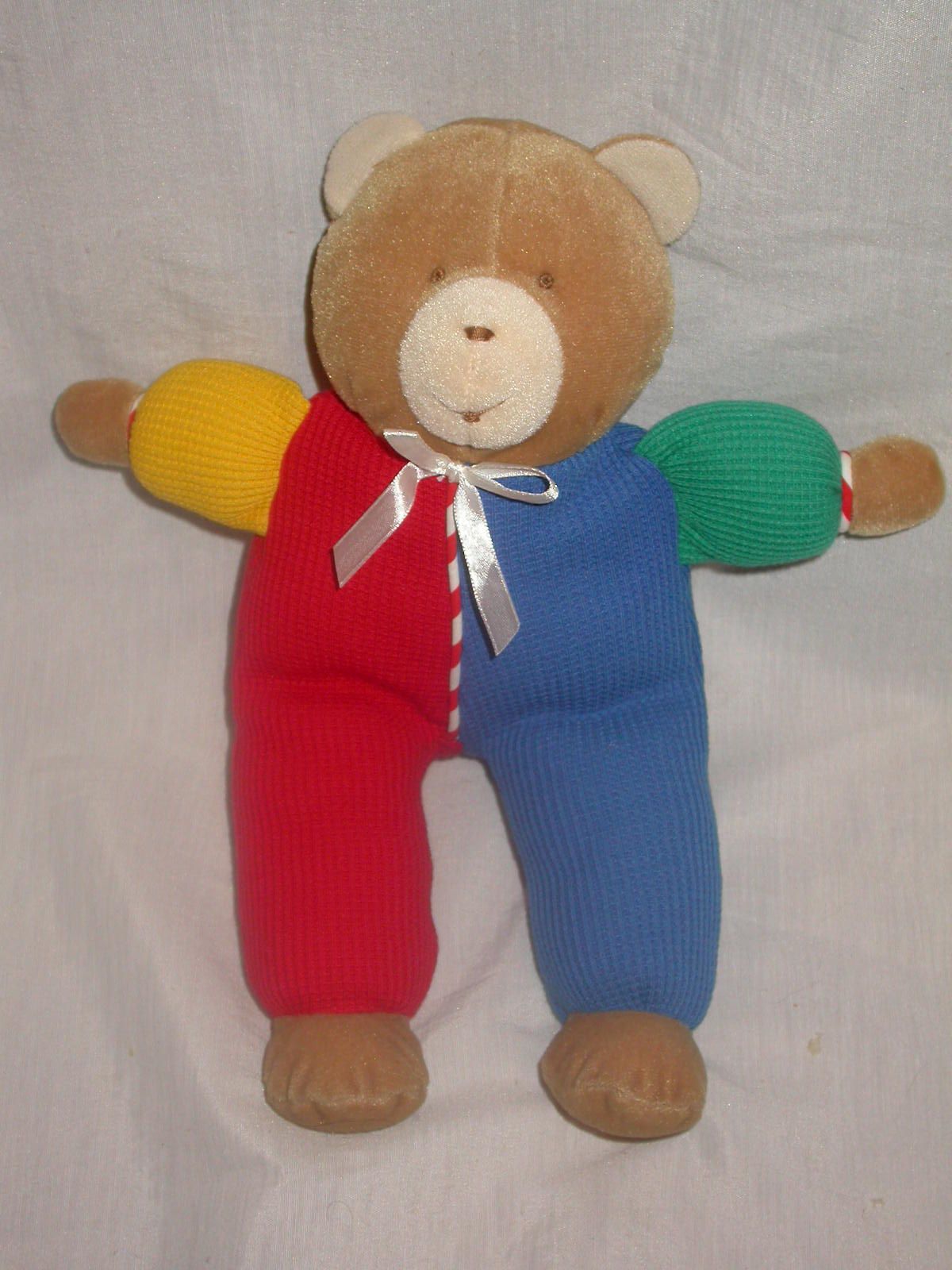 Doudou Peluche Ours Bear Bar Orso Nounours Eden Noeud Satin Multicolor Rouge Bleu Jaune Vert