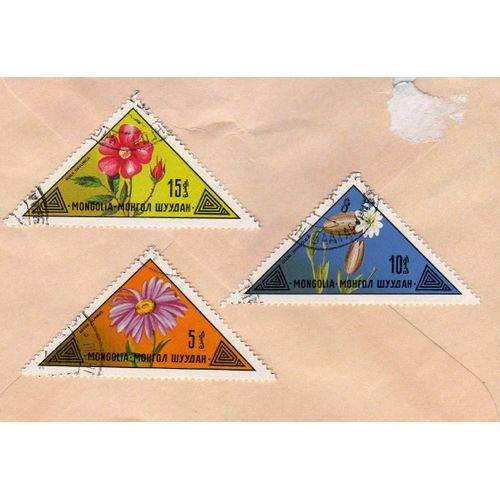 Lot De 3 Timbres Mongolia Mongolie Fleurs 1973