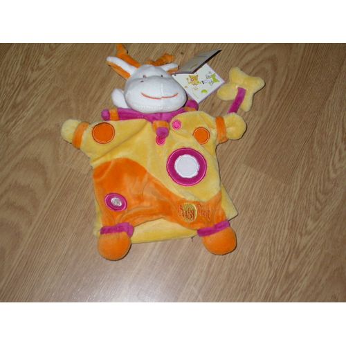 Doudou Peluche Vache Marionnette Main Girafe Giraffe Jaune Et Orange Baby'nat Babynat