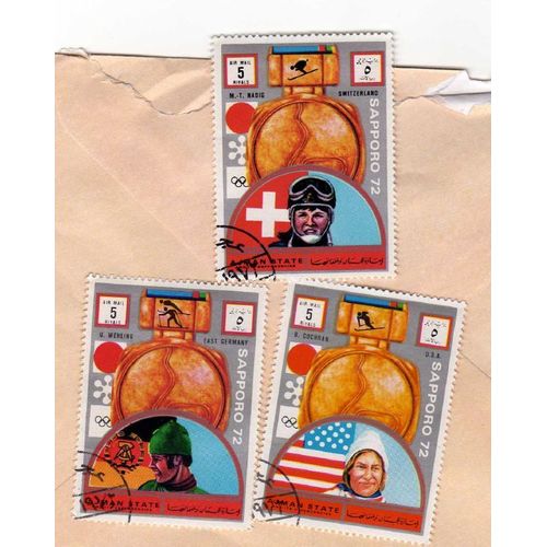 Lot De 3 Timbres Ajman Emirats Arabes Unis Jeux Olympiques Sapporo 1972