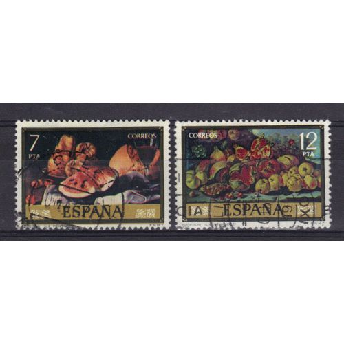Espagne 1976 : Journée Du Timbre : Natures Mortes De Luis Eugenio Menendez - Série De 2 Timbres Oblitérés