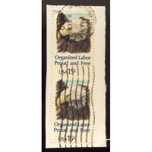 Timbre U S A, Organized Labor Proud And Free, U S A 15 Cents Oblitéré (2 Timbres)