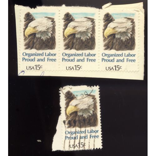 Timbre U S A, Organized Labor Proud And Free, U S A 15 Cents Oblitéré (4 Timbres)