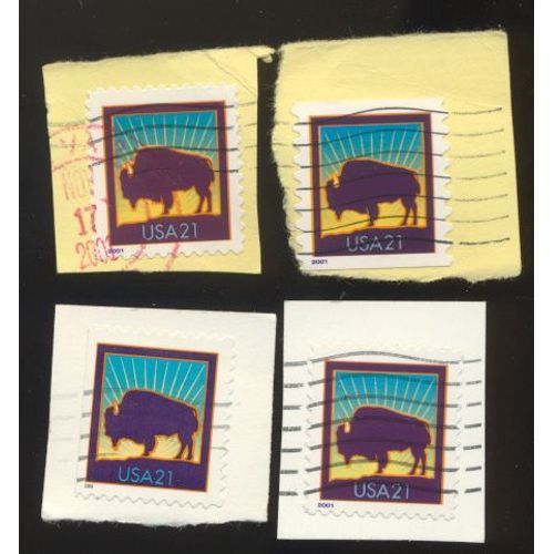 Timbre U S A, Buffalo Dans Le Soleil Couchant, U S A 21 Cents Oblitéré (4 Timbres)