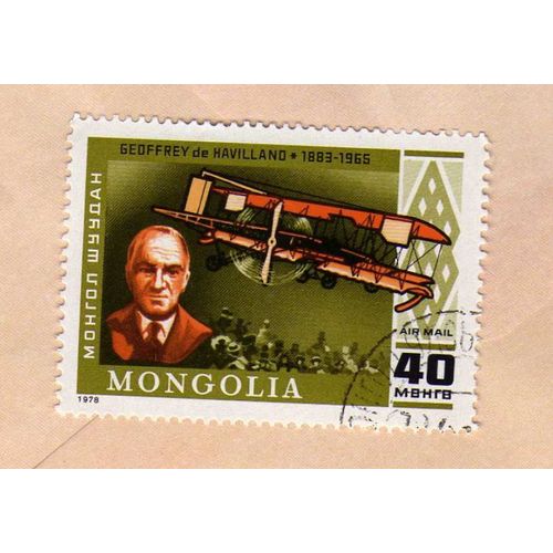Timbre Mongolia Mongolie Geoffrey  De  Havilland (1883-1965)