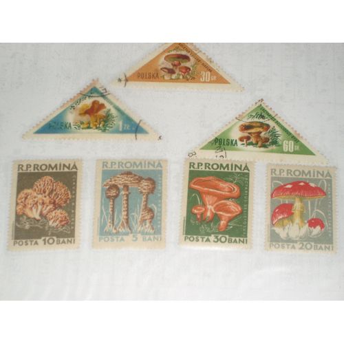 Champignons , Lot De 7 Timbres De Pologne Et Roumanie