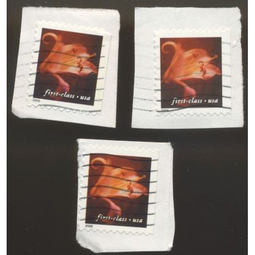 Timbre U S A, Fleur Sur Fond Rouge, First Class Sans Valeur Faciale, Oblitéré (3 Timbres)