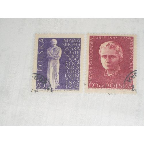 Marie Curie , Lot De 2 Timbres De Pologne