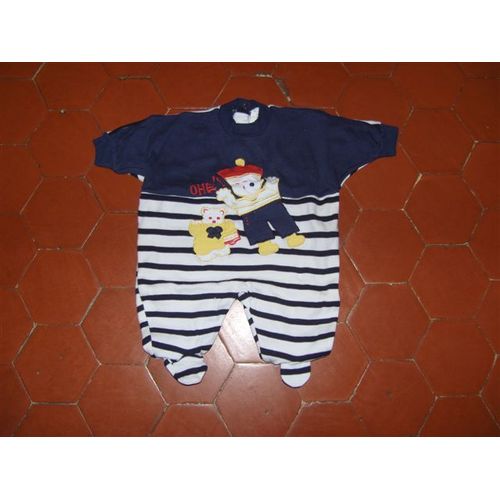Pyjama Jersey Coton Rayé Marine Et Blanc Vert Baudet