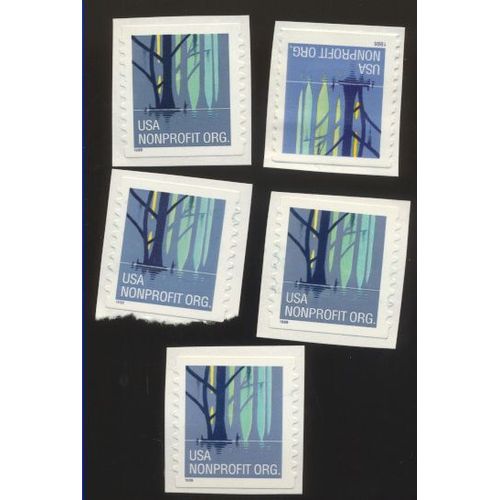 Timbre U S A, Paysage Bleu, Non Profit Org, U S A Sans Valeur Faciale, Non Oblitéré (5 Timbres)