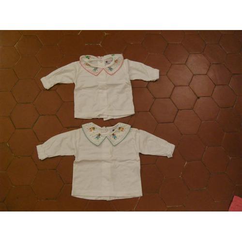 Lot De 2 Brassières Jersey Coton Blanc Col Imprimé O'kids Mini