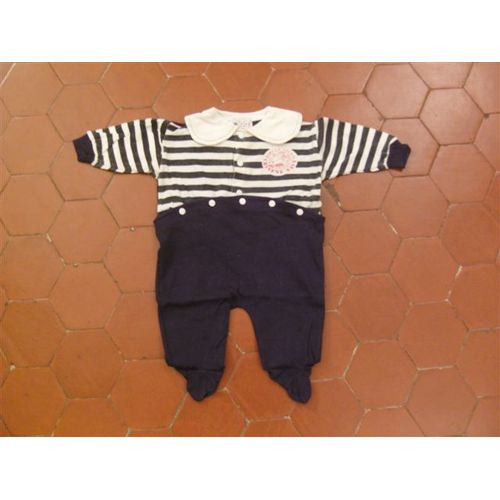 Pyjama Jersey Coton Rayé Marine Et Blanc O'kids Mini