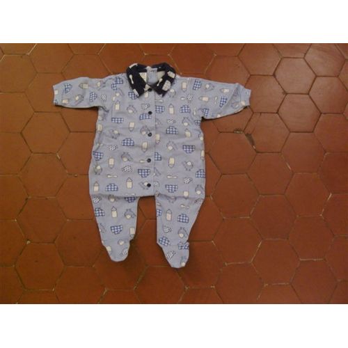 Pyjama Jersey Coton Imprimé Biberons Fond Bleu Clair Vertbaudet