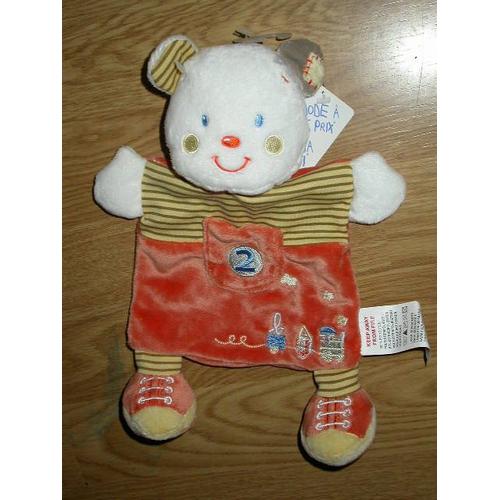 Doudou Peluche Plat Tête Ours Bear Bar Orso Chaussure Pied Grelot Kiabi Nicotoy Orange