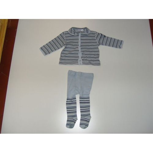 Polo + Collants Jersey Coton Rayé Bleu Obaïbi