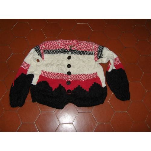 Veste Tricotée Main Laine Mélangée Rayée