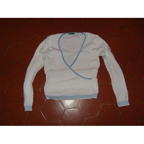 Pull Tricoté Coton Et Polyester Blanc Benetton