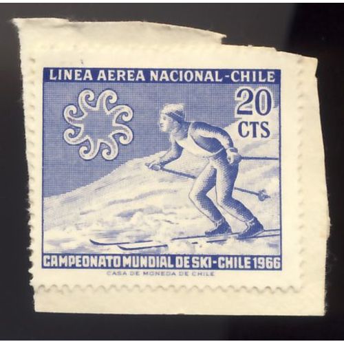 Timbre Chili, Linea Aerea Nacional Chile, Campeonato Mundial De Ski - Chile 1966, 20 Cts Non Oblitéré