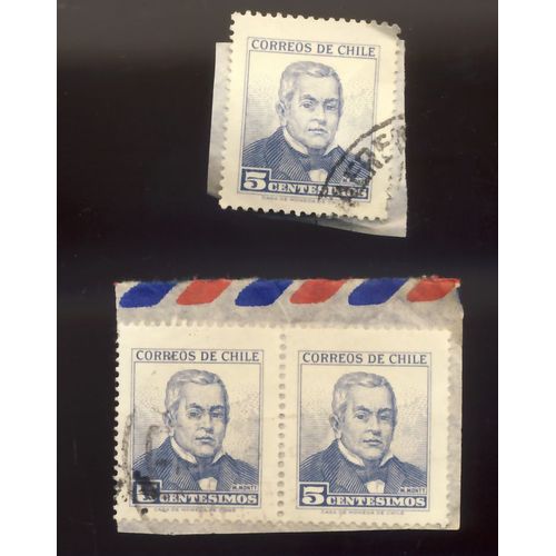 Timbre Chili, Correos De Chile, 5 Centesimod, Oblitéré (3 Timbres)