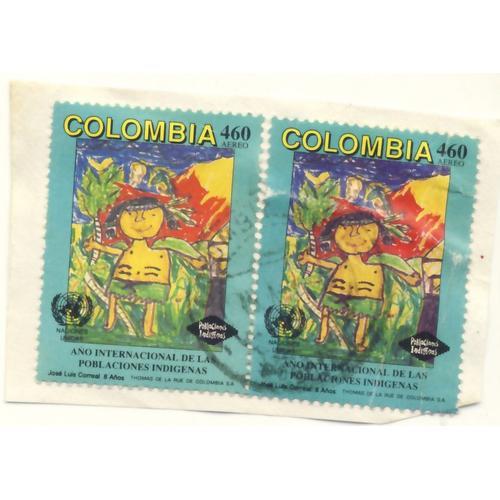 Timbre Colombie, Naciones Unidas, Ano Internacional De Las Problaciones Indigenas, Jose Luis Correal 8 Anos, 460, Oblitéré