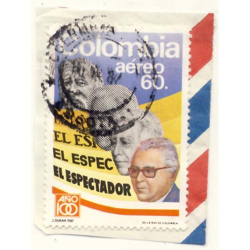 Timbre Colombie, El Espectador, Ano 100, J. Duran 1987, Colombia Aéro 60, Oblitéré