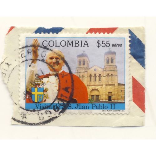 Timbre Colombie, Visita De S. S. Juan Pablo I I, Colombia $55 Aéreo, Oblitéré