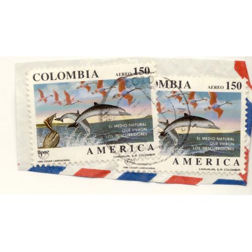 Timbre Colombie, Upae America, El Medio Natural Que Vieron Los Descubridores, Colombia Aéreo 150, Oblitéré