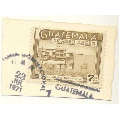 Timbre Guatemela, Facultad De Ingenieria, Grabados Acero Guatemala F. G. M., Guatemala Correo Aero 7 C, Oblitéré