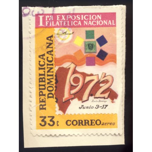 Timbre République Dominicaine, Ira Exposicion Filatelica Nacionalo 1972, Republica Dominicana Correo Aereo 33c, Oblitéré