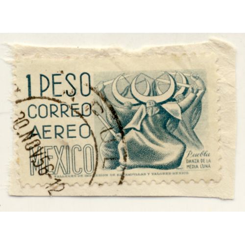 Timbre Mexique, Puebla Danza De La Media Luna, Correo Aereo Mexico 1 Peso, Oblitéré