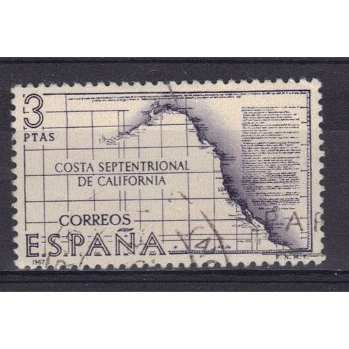 Espagne 1967 : Carte De La Côte De Californie - Timbre Oblitéré