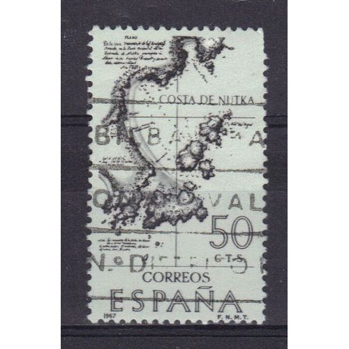 Espagne 1967 : Carte De La Côte De Nutka (Alaska) - Timbre Oblitéré