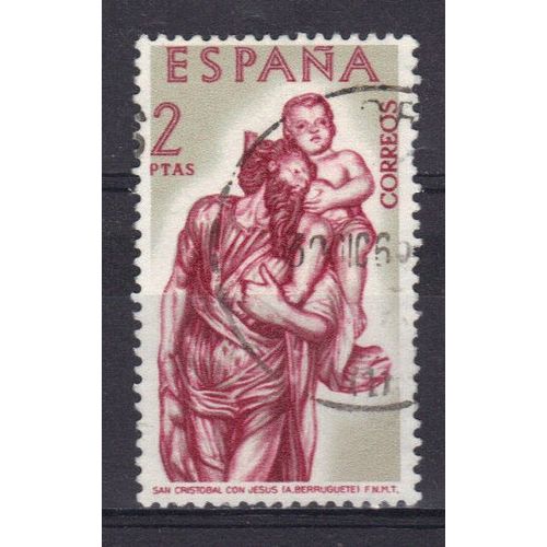 Espagne 1962 : Alonso Berruguete, Peintre Et Sculpteur (1480-1561) : Saint-Christophe Et Jésus - Timbre Oblitéré