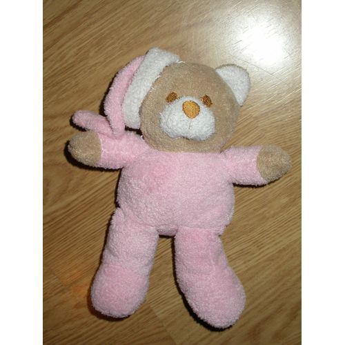 Doudou Peluche Ours Bear Bar A Grelot Rose Avec Bonnet 19 Cm Eveil Bébé Cmp