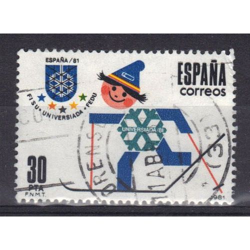 Espagne 1981 : "Universiada 81" : Jeux Universitaires D'hiver : Logos : Skieur Stylisé - Timbre Oblitéré