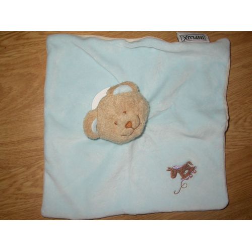 Doudou Peluche Plat Influx Ours Bear Bar Orso Cheval Cora Bleu Carrée