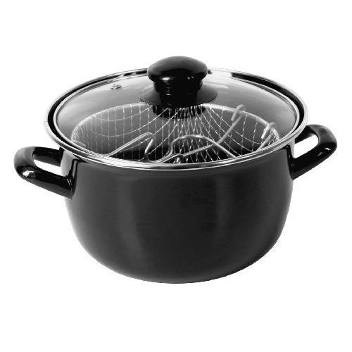 Crealys - 511306 - Friteuse En Acier Émaillé - Diamètre: 20 Cm - Couvercle Verre