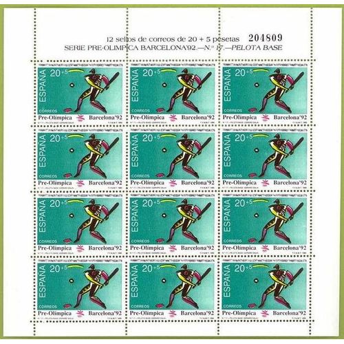 Bloc De 12 Timbres Neufs Base Ball: Jeux Olympiques Barcelone 1992 ( 20+5 Pesetas)