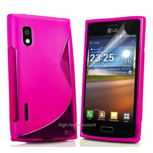 Housse Etui Coque Silicone Gel Rose Pour Lg Optimus L5 + Film Écran