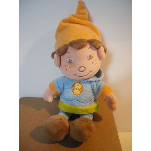 Doudou Lutin Garçon - Poupée Bleu À Bonnet Orange Escargot Brodé - Bengy