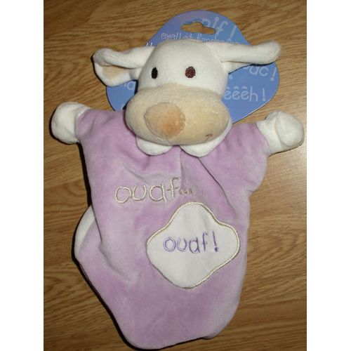 Doudou Peluche Marionnette Main Cmp Eveil Et Tendresse Chien Hund Dog Violet Blanc Mauve Ouaf Ouaf !