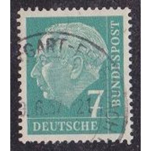 Timbre D'allemagne De L'ouest N°65 A Y&t 7 P Bleu-Vert 70ème Anniversaire Du Président Théodor Heuss