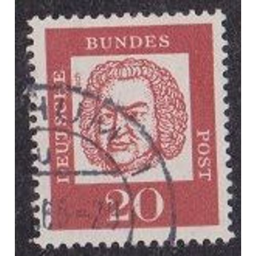 Timbre D'allemagne De L'ouest N°225 Y&t 20 P Rouge Série Courante Allemands Célèbres Johan Sebastian Bach