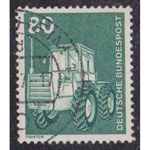 Timbre D'allemagne De L'ouest N°702 Y&t 80 P Vert-Bleu Série Courante Industrie Et Technique Tracteur