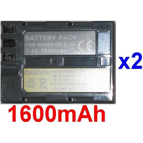 Pack de 2 Batteries Pour NIKON EN-EL3E ENEL3E EN-EL3 CoolPix D100, D100 SLR, D200, D50 **1600mAh**