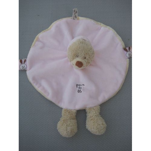 Doudou Ours Plat Rose Grain De Blé