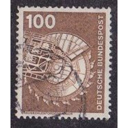 Timbre D'allemagne De L'ouest N°703 Y&t 100 P Brun Série Courante Industrie Et Technique Excavateur