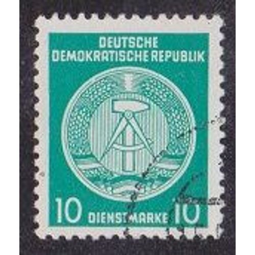 Timbre D'allemagne De L'est N° S.19 Y&t 10 P Vert-Bleu Fond Central Ligné Armoiries